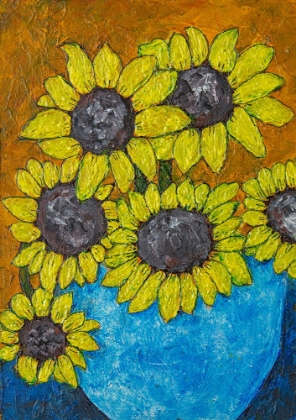 Picture of SUNFOWERS IN BLUE VASE