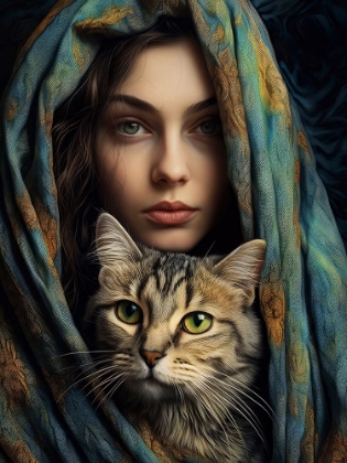 Picture of BEAUTIFUL GIRL WITH A CAT