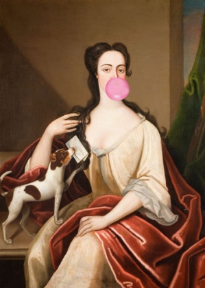 Picture of RENAISSANCE BUBBLE GUM PORTRAIT AND DOG  ALTERED ART