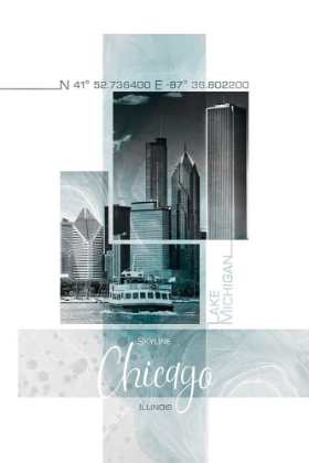 Picture of POSTER ART CHICAGO SKYLINE | TURQUOISE MARBLE