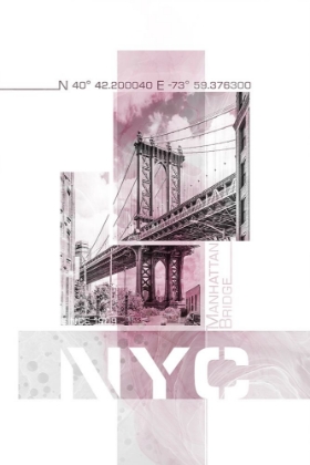 Picture of POSTER ART NYC MANHATTAN BRIDGE | PINK MARBLE