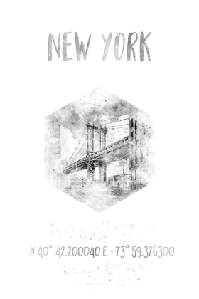 Picture of COORDINATES NYC MANHATTAN BRIDGE | MONOCHROME WATERCOLOR