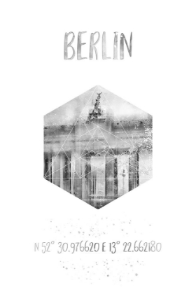 Picture of COORDINATES BERLIN BRANDENBURG GATE |  MONOCHROME WATERCOLOR