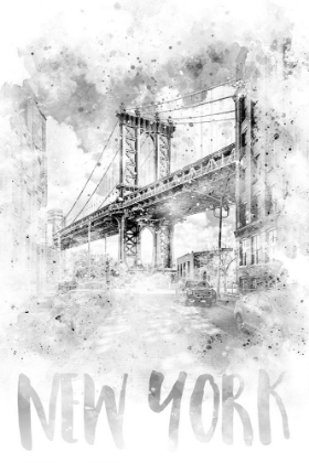 Picture of MONOCHROME ART NYC MANHATTAN BRIDGE | WATERCOLOR