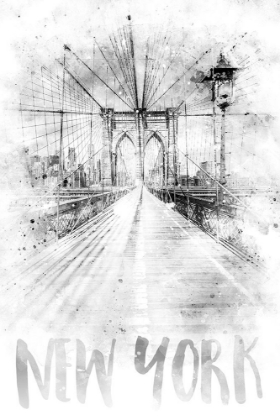 Picture of MONOCHROME ART NYC BROOKLYN BRIDGE | WATERCOLOR