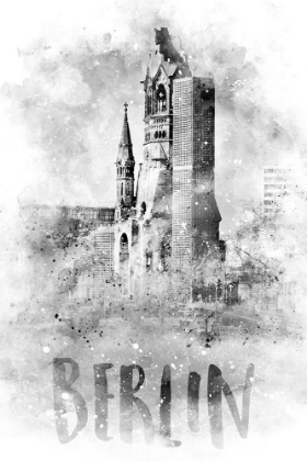 Picture of MONOCHROME ART BERLIN KAISER WILHELM MEMORIAL CHURCH | WATERCOLOR