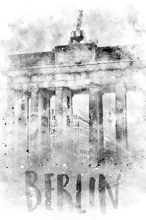 Picture of MONOCHROME ART BERLIN BRANDENBURG GATE | WATERCOLOR