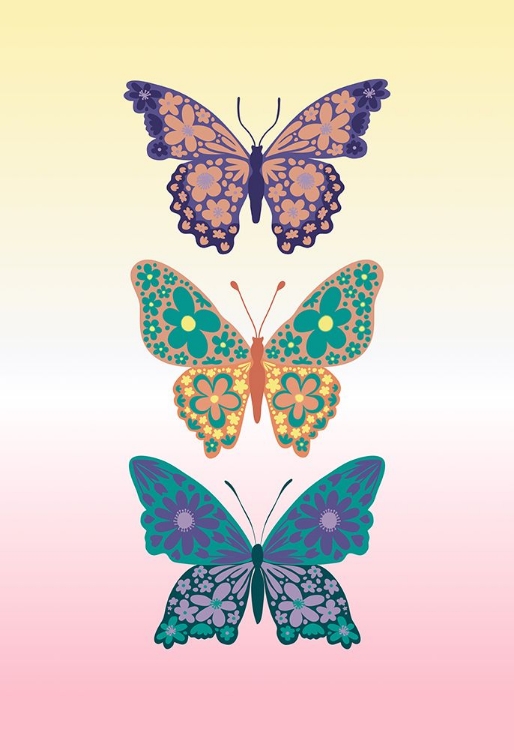 Picture of COLORFUL FLORAL BUTTERFLIES I