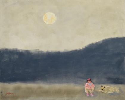 Picture of GIRL AND DOG UNDER MOONLIGHT