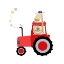Picture of GIRAFFE AND LION IN RED TRACTOR WITH RAINBOW SPOTS BY CARLA DALY