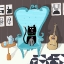 Picture of CUTE BLACK CAT SITTING ON BLUE ARMCHAIR BY ARTIST CARLA DALY