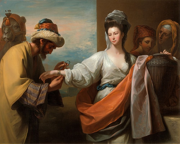 Picture of ISAACS SERVANT TYING THE BRACELET ON REBECCAS ARM