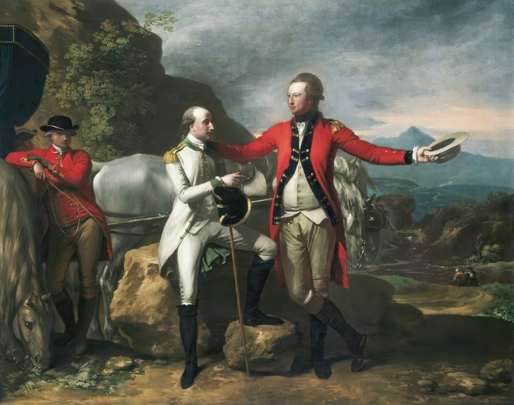 Picture of TWO OFFICERS AND A GROOM IN A LANDSCAPE 1777