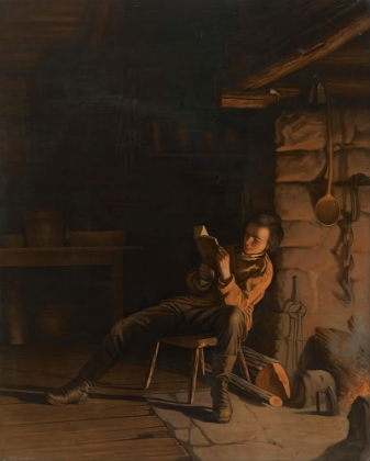 Picture of THE BOYHOOD OF LINCOLN. AN EVENING IN THE LOG HUT 1868