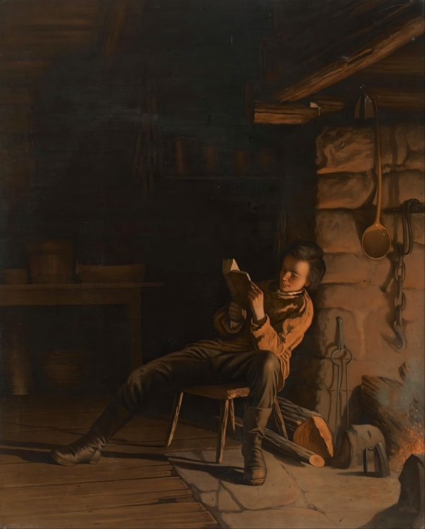 Picture of THE BOYHOOD OF LINCOLN. AN EVENING IN THE LOG HUT 1868