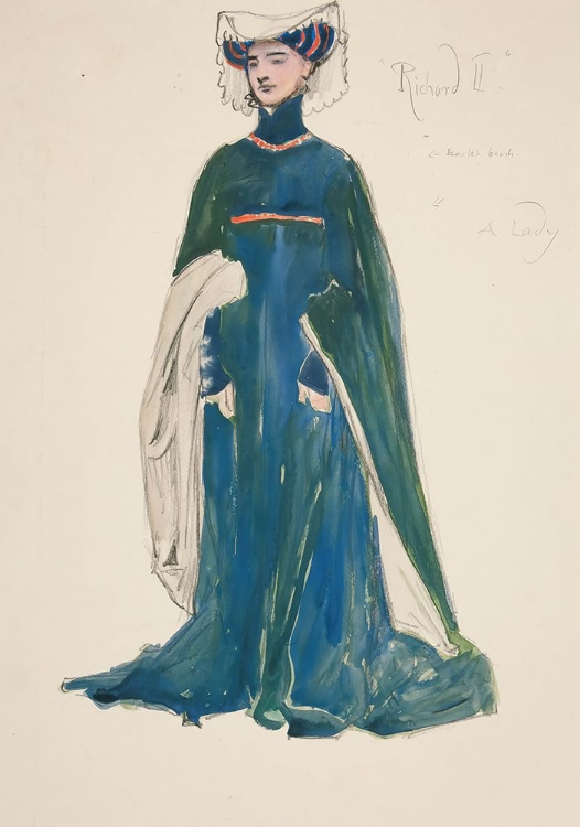 Picture of A LADY, COSTUME SKETCH FOR HENRY IRVINGS PLANNED PRODUCTION OF KING RICHARD II BLUE