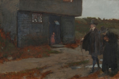 Picture of AT THE COTTAGE DOOR 17TH CENTURY NEW ENGLAND SCENE