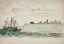 Picture of BOATS AT SEA, BATTLESHIP FOREGROUND, SAILBOAT IN DISTANCE
