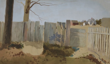 Picture of COUNTRY SCENE FENCE, FIELD, FARMHOUSE IN DISTANCE