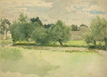Picture of LANDSCAPE MEADOW. CHURCH IN BACKGROUND