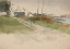 Picture of LANDSCAPE WITH FIGURE WALKING ALONG A PATH, WATER IN DISTANCE