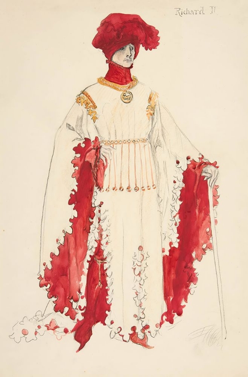 Picture of RICHARD II (IN RED), COSTUME SKETCH FOR HENRY IRVINGS 1898 PLANNED PRODUCTION OF RICHARD II