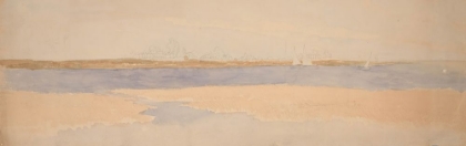 Picture of RIVER LANDSCAPE WITH TOWN ON FAR SHORE