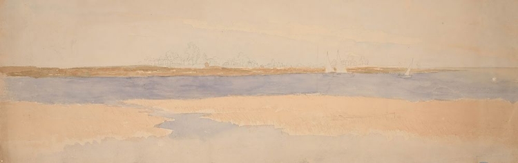 Picture of RIVER LANDSCAPE WITH TOWN ON FAR SHORE