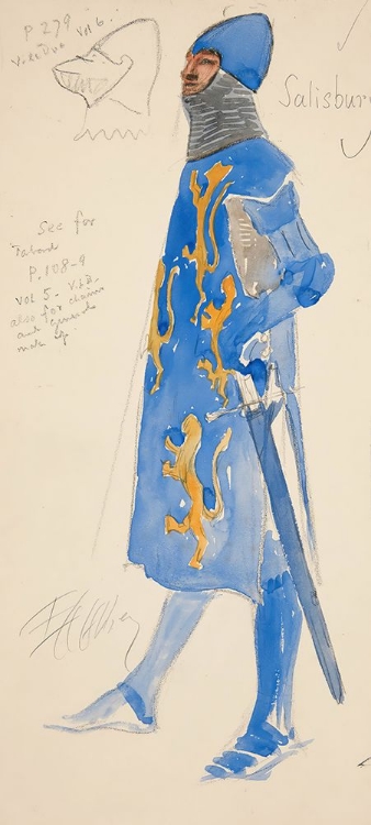 Picture of SALISBURY (ARMED), COSTUME SKETCH FOR HENRY IRVINGS 1898 PLANNED PRODUCTION OF RICHARD II