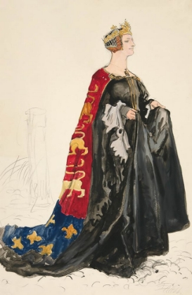Picture of THE QUEEN (IN BLACK), COSTUME SKETCH FOR HENRY IRVINGS 1898 PLANNED PRODUCTION OF RICHARD II