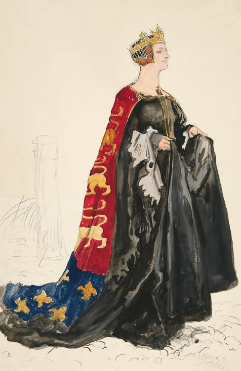 Picture of THE QUEEN (IN BLACK), COSTUME SKETCH FOR HENRY IRVINGS 1898 PLANNED PRODUCTION OF RICHARD II