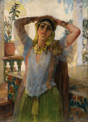 Picture of YOUNG ORIENTAL WOMAN ON A TERRACE 1880S