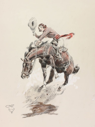 Picture of BUCKING HORSE AND COWGIRL
