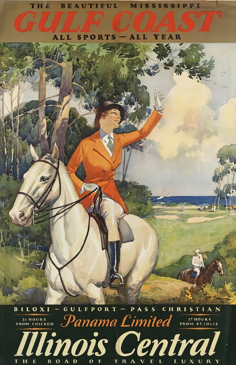 Picture of MISSISSIPPI GULF COAST HORSE RIDER VINTAGE TRAVEL POSTER