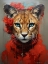 Picture of CUTE COUGAR WITH A RED HAT BAROQUE STYLE 2