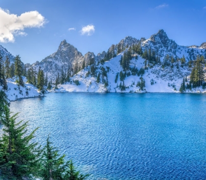 Picture of USA-WASHINGTON STATE-ALPINE LAKES WILDERNESS GEM LAKE AND KALEETAN PEAK WITH NEW SNOW