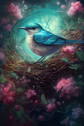 Picture of BIRD IN NEST WITH DREAM FLOWERS (5)