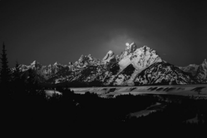 Picture of FULL MOON SETS IN THE TETON MOUNTAIN RANGE