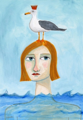 Picture of NUDE LADY IN OCEAN WITH SEAGULL