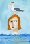 Picture of NUDE LADY IN OCEAN WITH SEAGULL