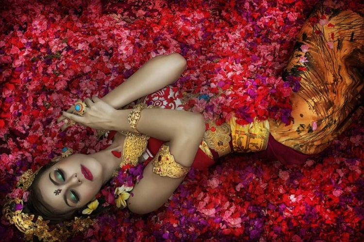 Picture of BALINESE WOMAN AMONG THE FLOWERS