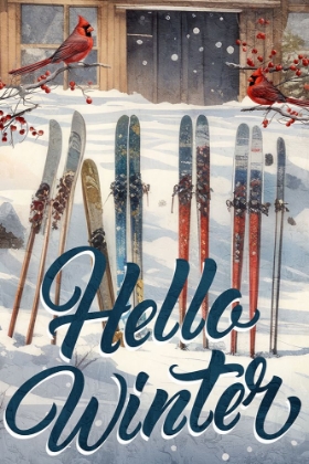 Picture of HELLO WINTER CARDINALS AND SKIS