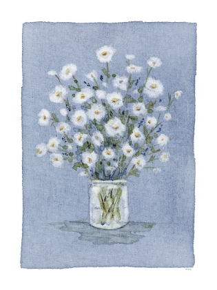 Picture of DAISIES ON BLUE CANVAS