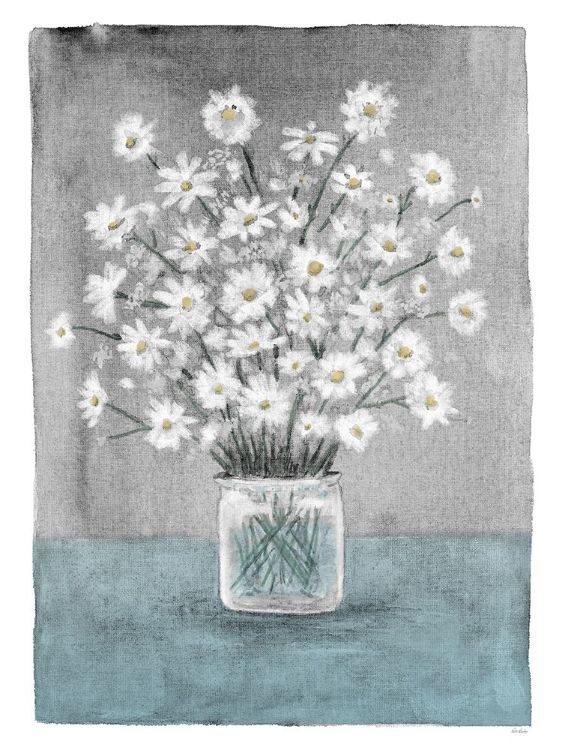 Picture of DAISIES ON TEAL CANVAS 2