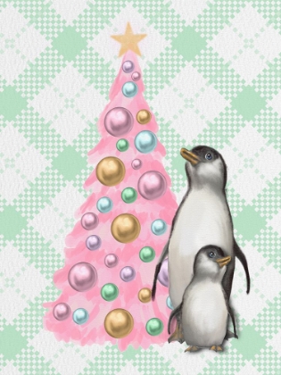 Picture of PASTEL PINK TREE PENGUINS PLAID