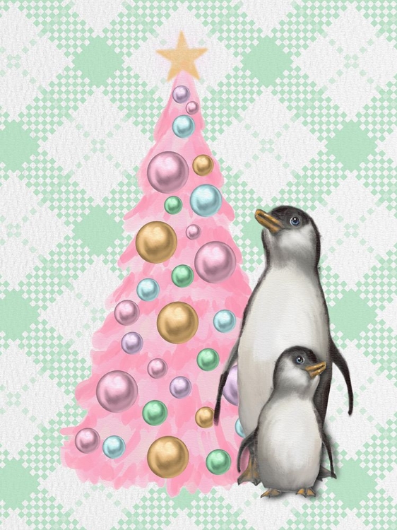 Picture of PASTEL PINK TREE PENGUINS PLAID