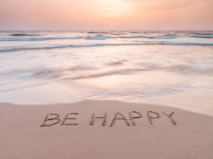 Picture of SAND WRITING - WORD BE HAPPY WRITTEN ON BEACH