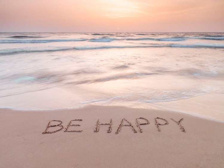 Picture of SAND WRITING - WORD BE HAPPY WRITTEN ON BEACH