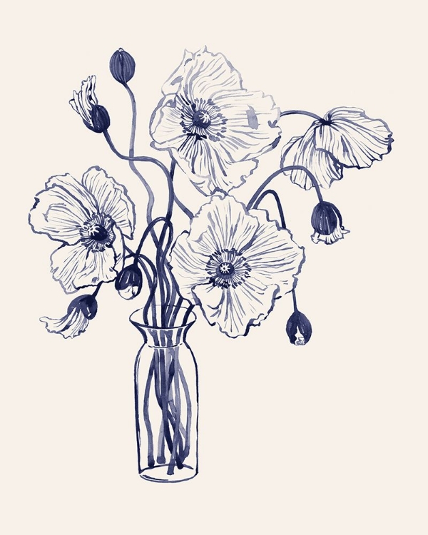 Picture of NAVY WATERCOLOR POPPIES I