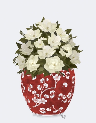 Picture of CHINOISERIE MAGNOLIAS WHITE - RED VASE